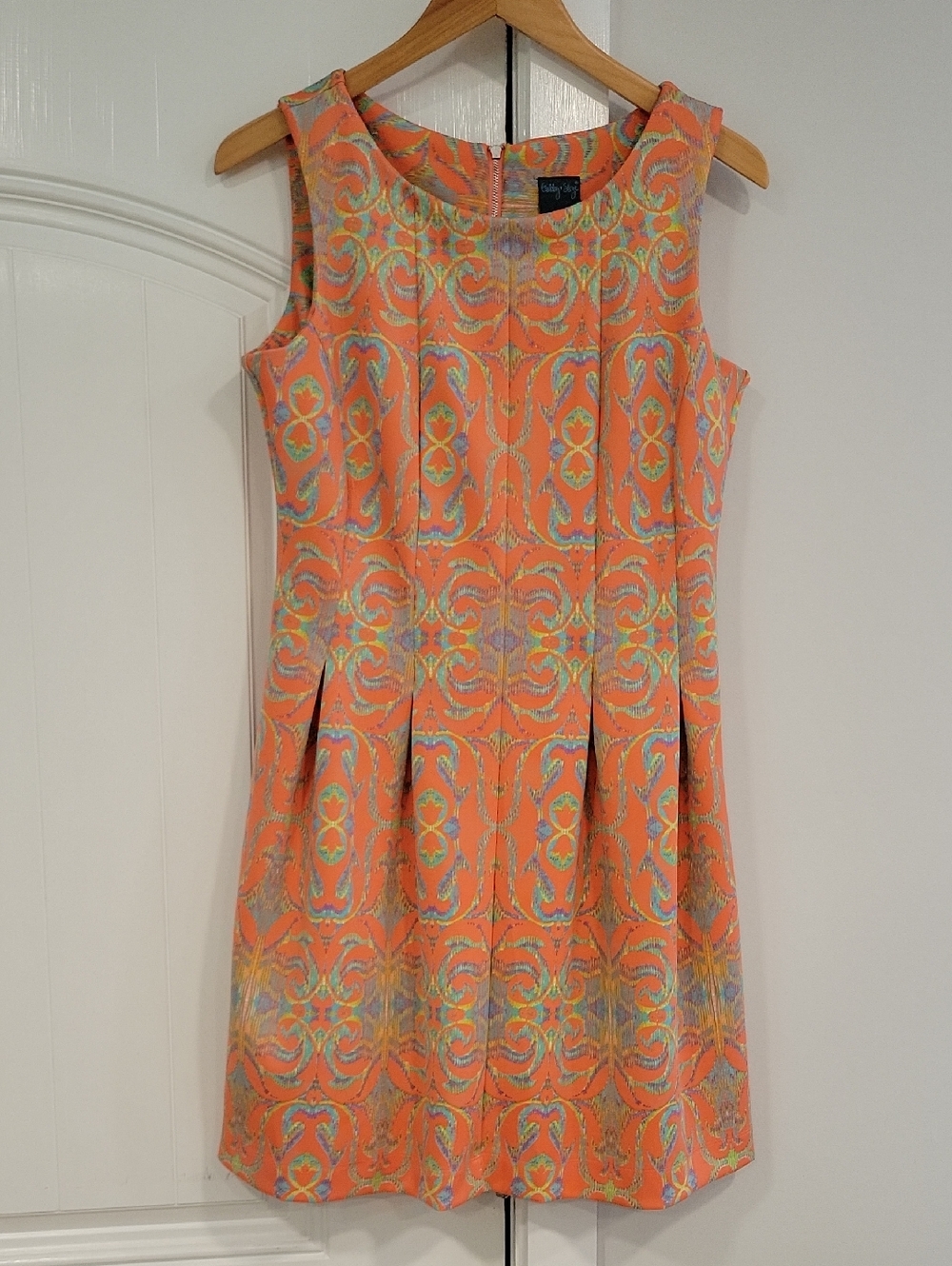 Gabby Skye Womens 12P Sleeveless Orange Patterned Shift Dress